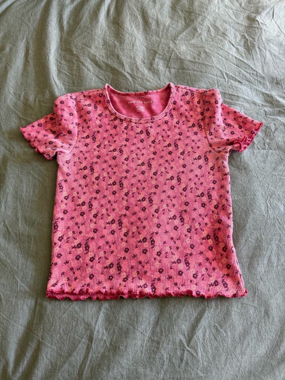 Pink Floral Ribbed Short-Sleeve Top - Kids